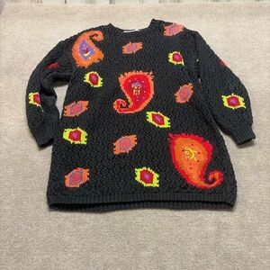 Vintage Kitty Hawk by Vivian Wang Chunky Knit Sweater  M Abstract Paisley 1894